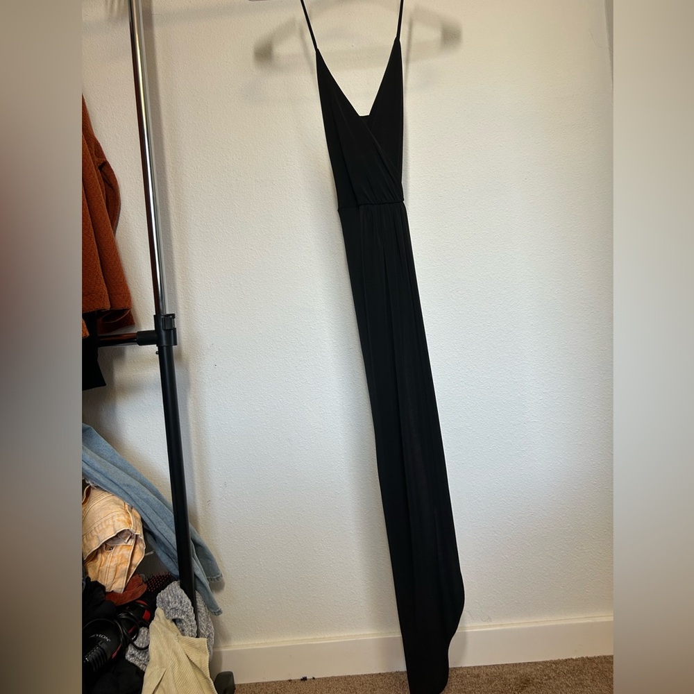 Long black lightweight dress with high slit